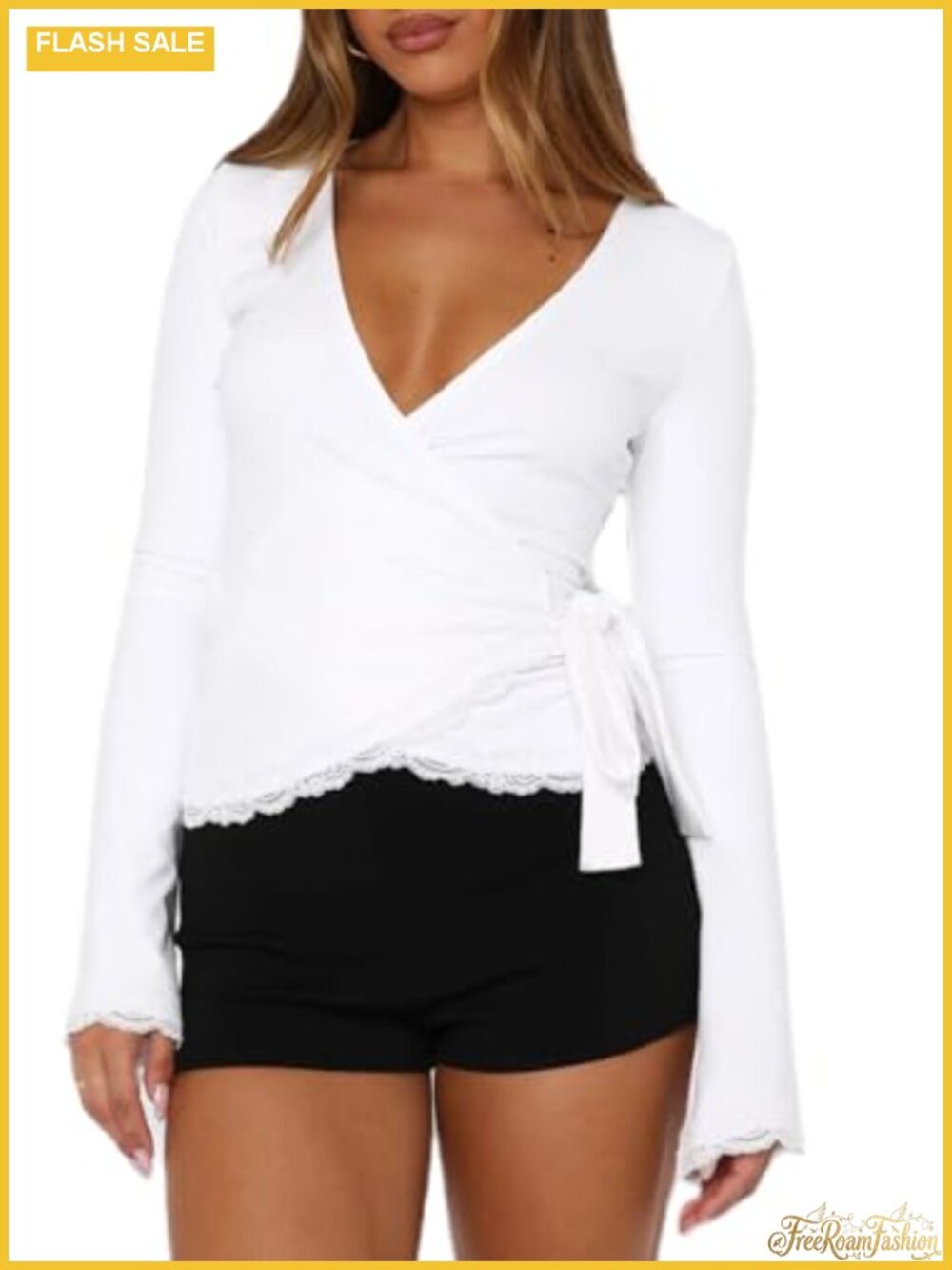 Women's Long Sleeve Wrap Top V Neck Self Tie Ballet Yoga Workout Tee